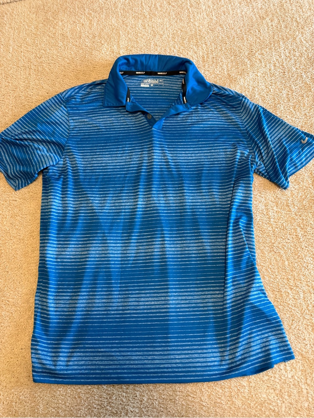Nike Golf Tour Performance Men Polo Shirt Large L Blue Striped Dri-Fit